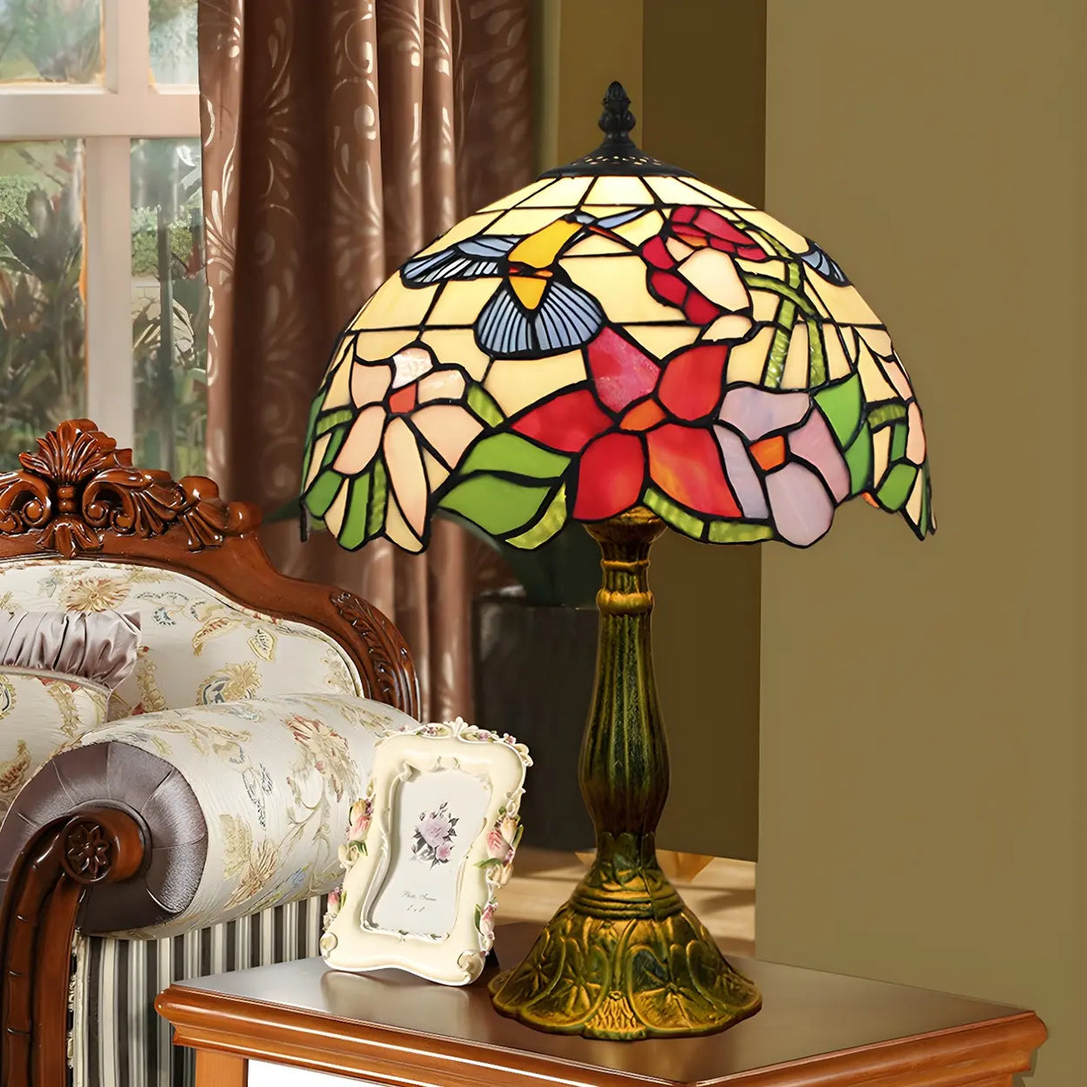 Elegant Tiffany Stained Glass Dome Decor Table Lamp Image - 9