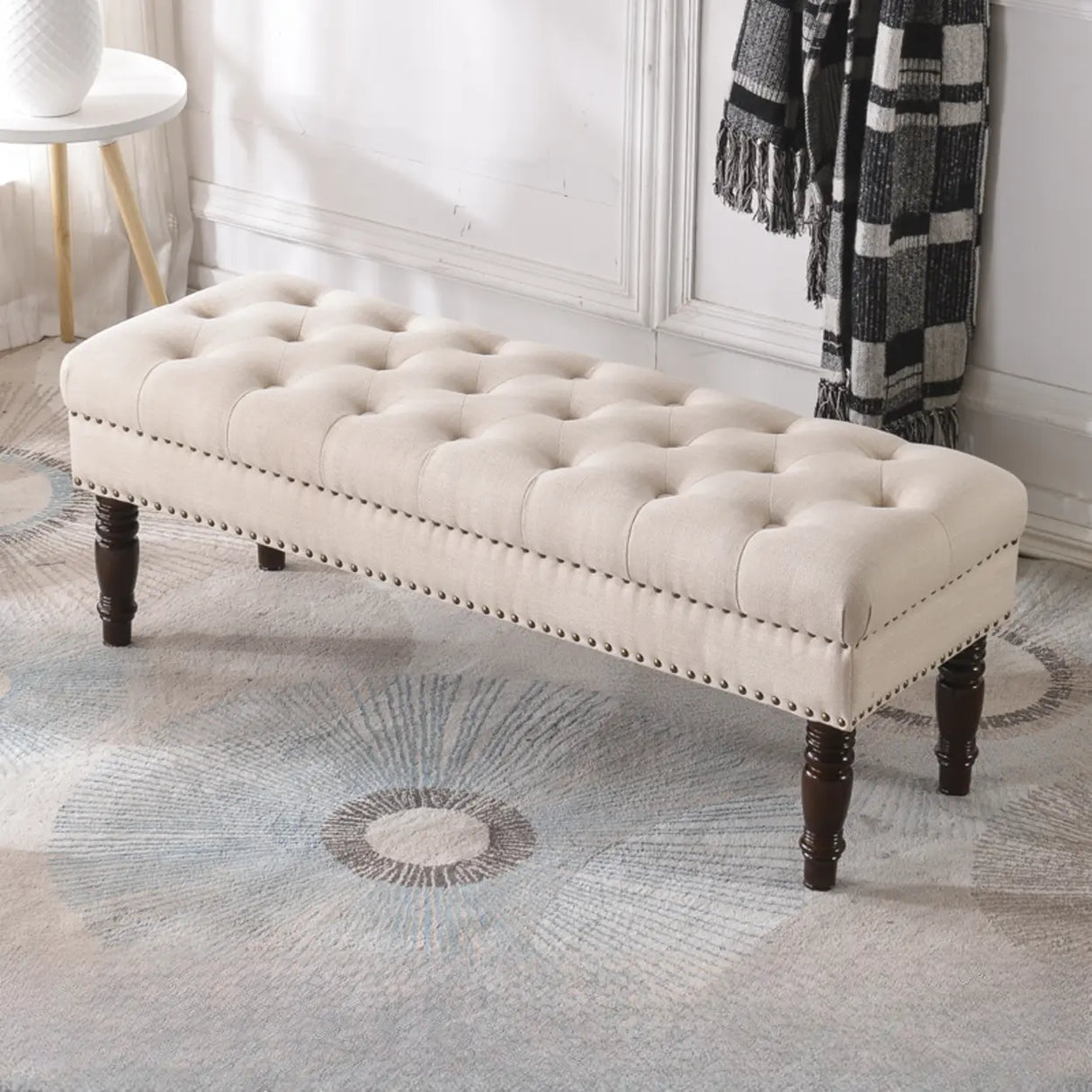 Elegant Upholstered Entryway Bench with Tufted Cushion Image - 2