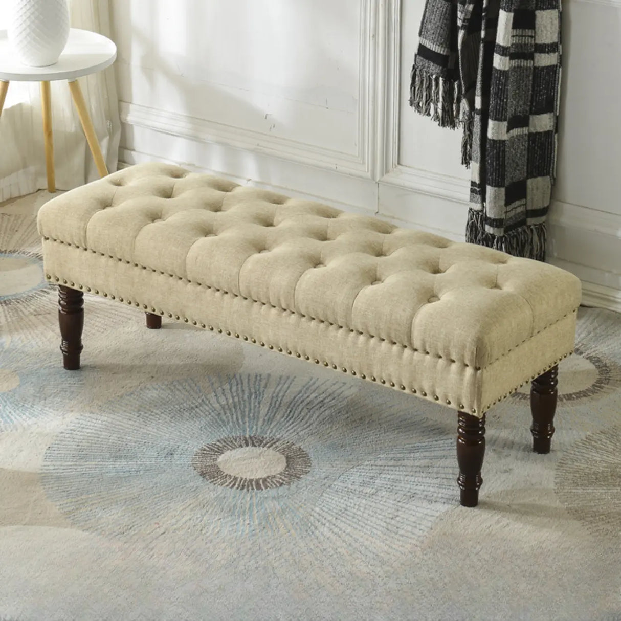 Elegant Upholstered Entryway Bench with Tufted Cushion Image - 3
