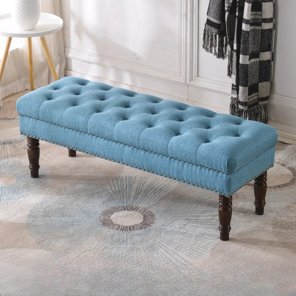 Elegant Upholstered Entryway Bench with Tufted Cushion Image - 5