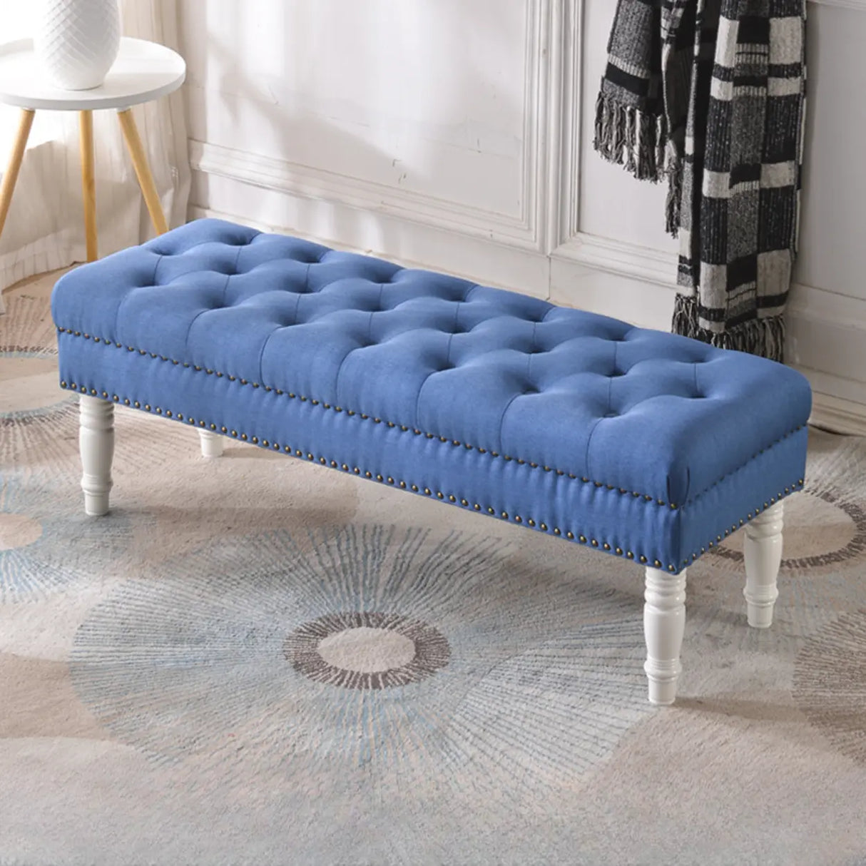 Elegant Upholstered Entryway Bench with Tufted Cushion Image - 7