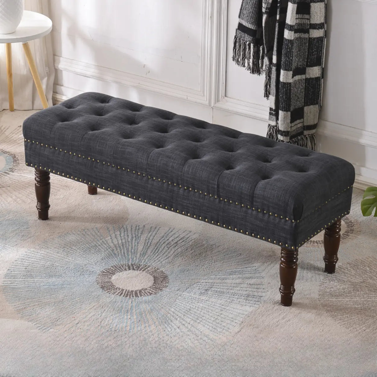 Elegant Upholstered Entryway Bench with Tufted Cushion Image - 9