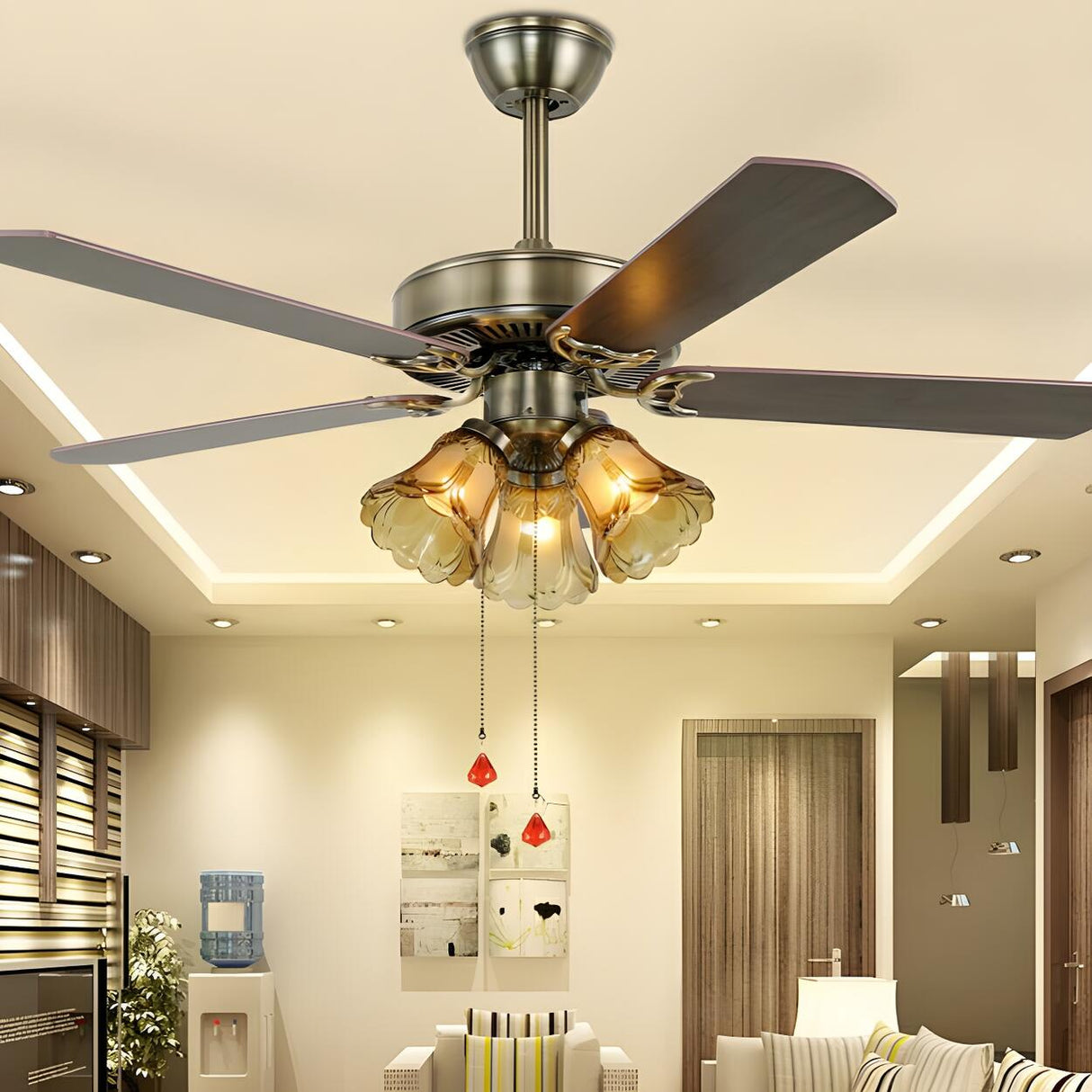 Elegant Vintage Flower Shade 5-Blade Ceiling Fan Light Image - 6