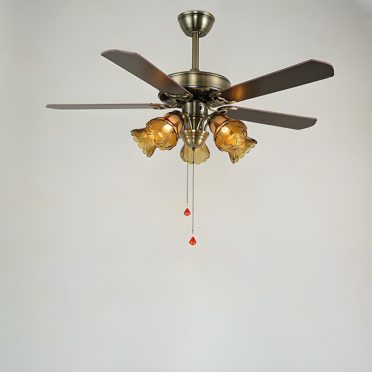 Elegant Vintage Flower Shade 5-Blade Ceiling Fan Light Image - 7