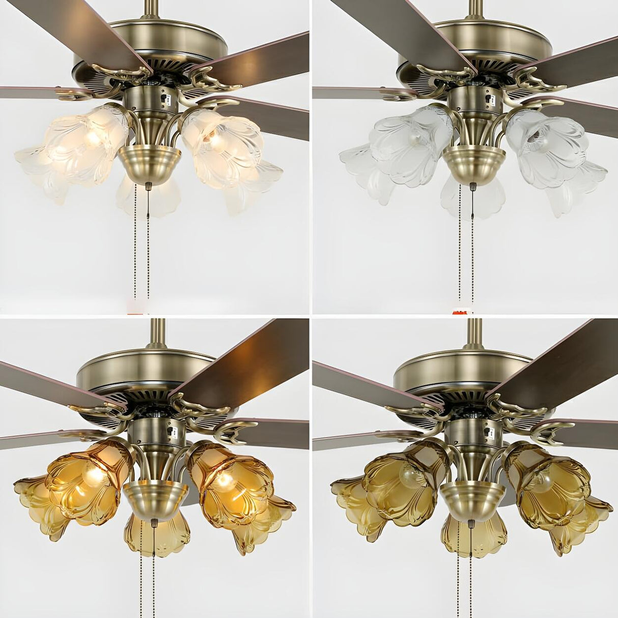 Elegant Vintage Flower Shade 5-Blade Ceiling Fan Light Image - 9