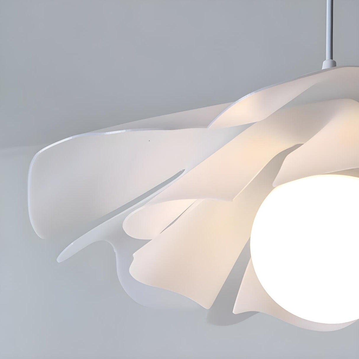 Elegant White Acrylic Flower Curved Bedroom Pendant Light Image - 10