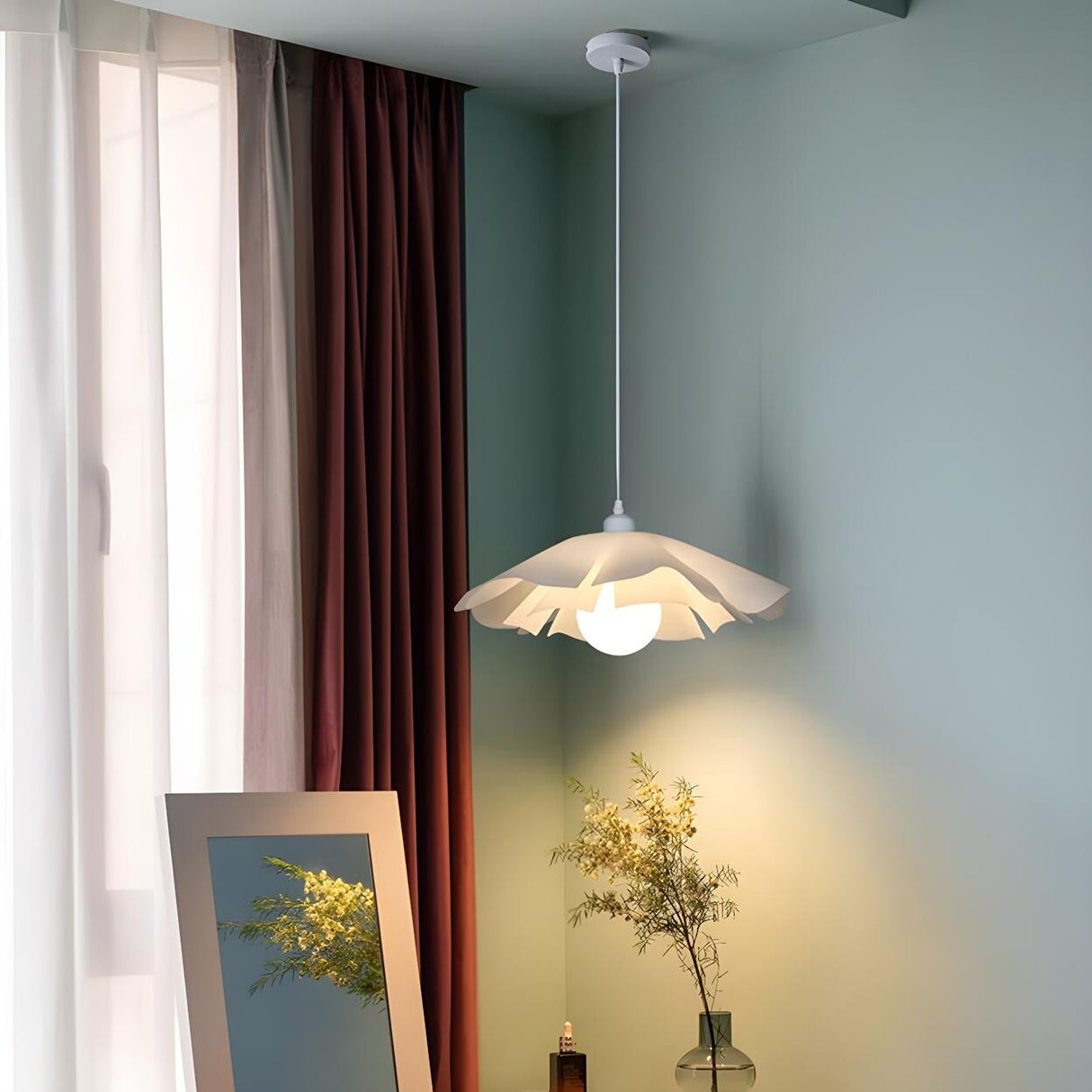 Elegant White Acrylic Flower Curved Bedroom Pendant Light Image - 12