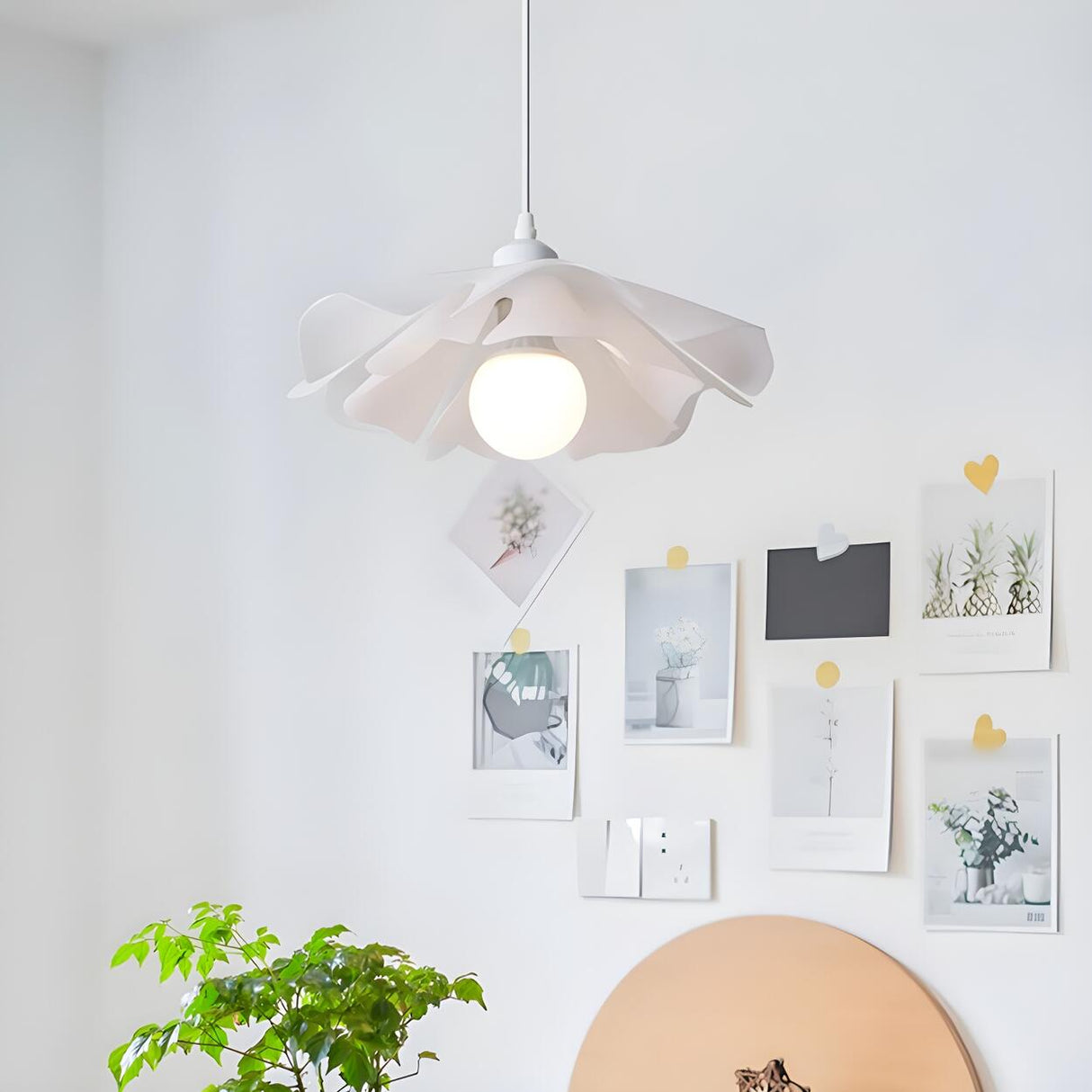 Elegant White Acrylic Flower Curved Bedroom Pendant Light Image - 3