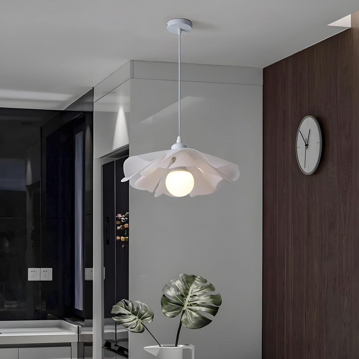 Elegant White Acrylic Flower Curved Bedroom Pendant Light Image - 4