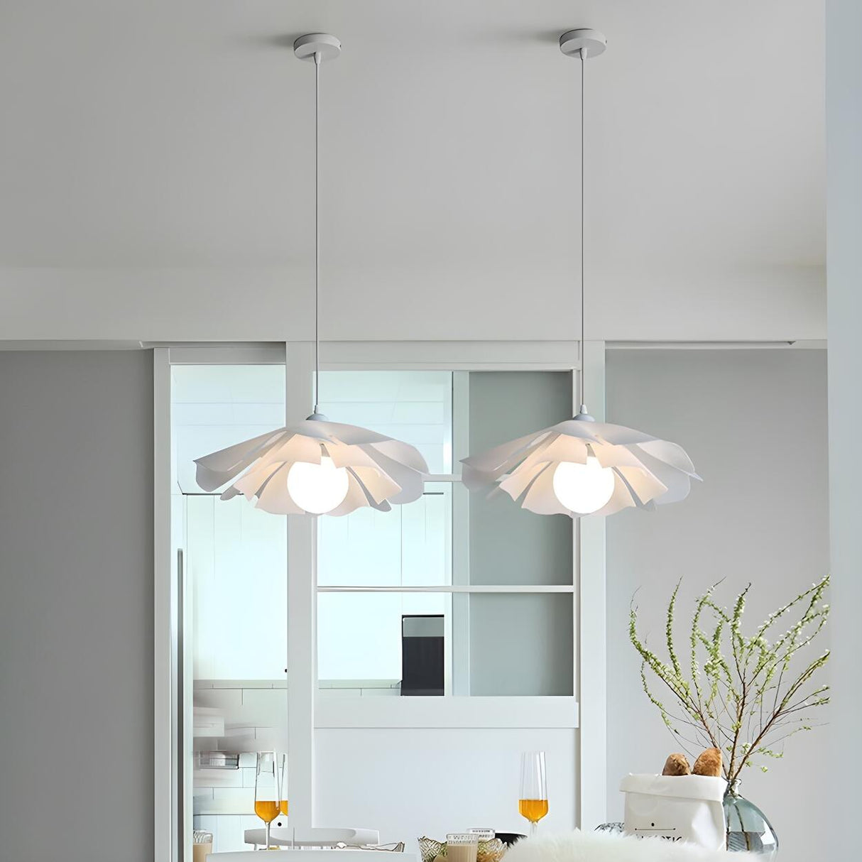 Elegant White Acrylic Flower Curved Bedroom Pendant Light Image - 5