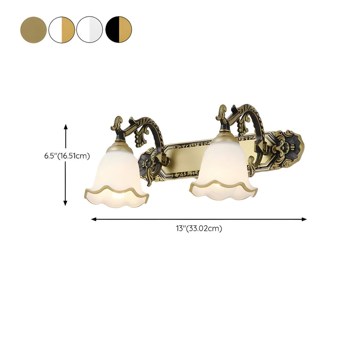 Elegant White Glass Floral Metal LED Vanity Light