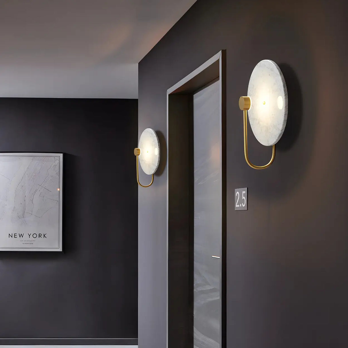 Elegant White Round Marble Mini Ambient Wall Sconce Image - 12