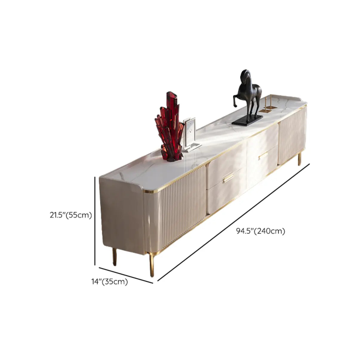 Elegant White Stone Enclosed Storage Rectangle TV Stand Image - 10