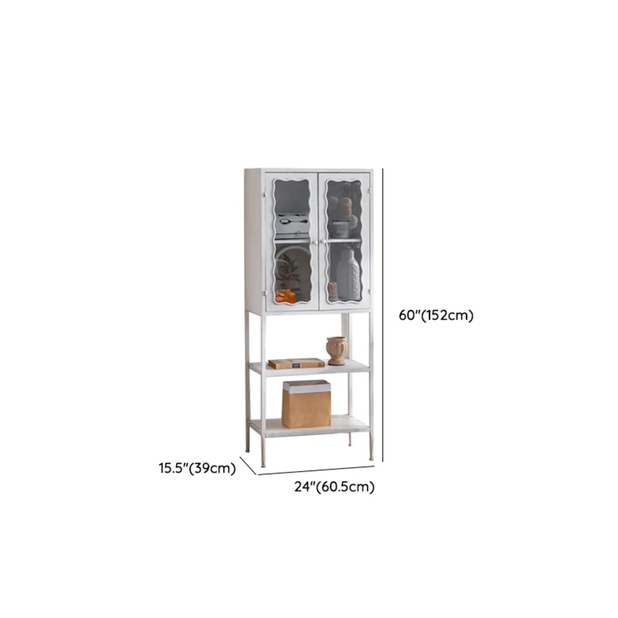 Elegant White Wave Design Metal Storage China Cabinet Image - 12