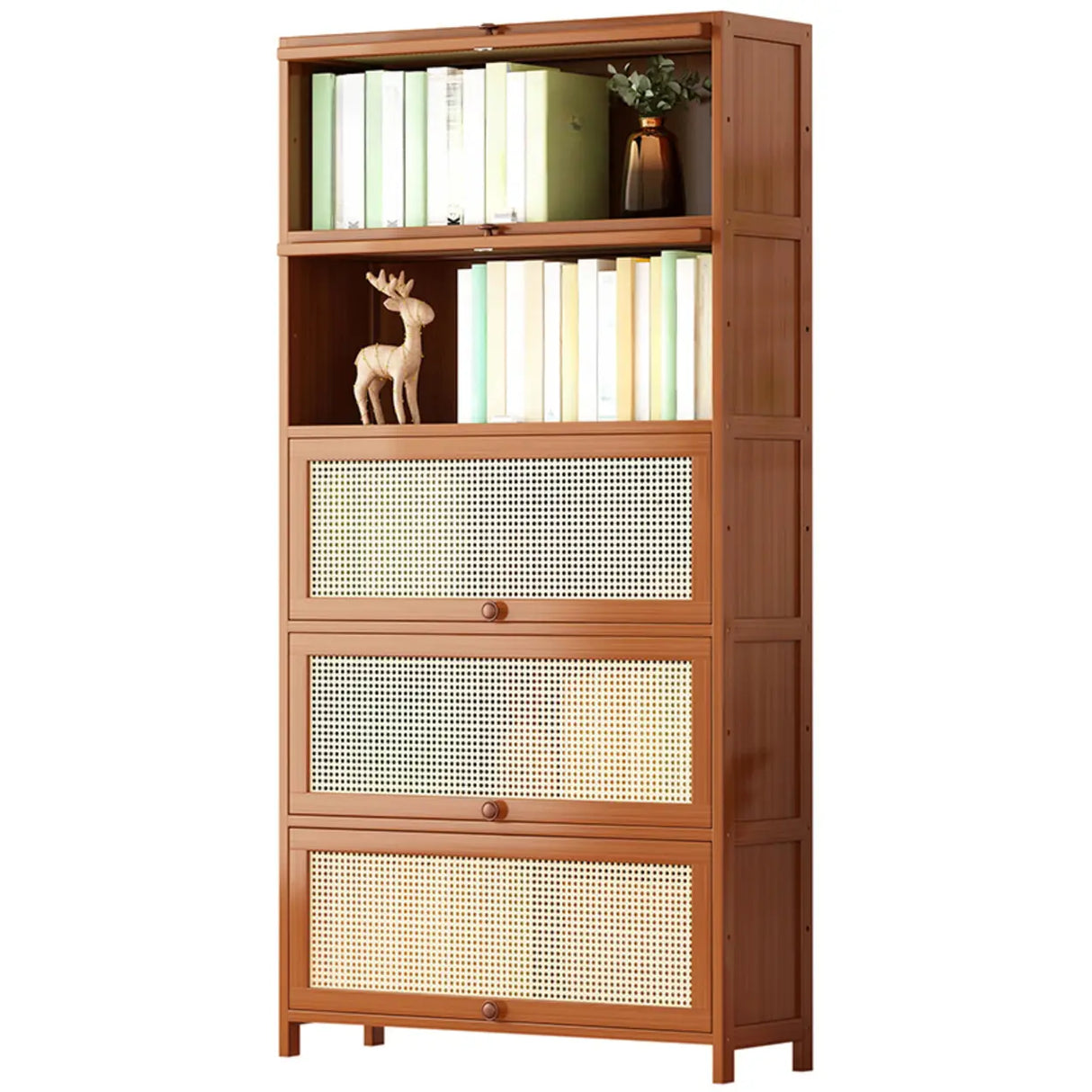Elegant Wooden Mesh Closed Back Rectangular Bookcases Image - 11