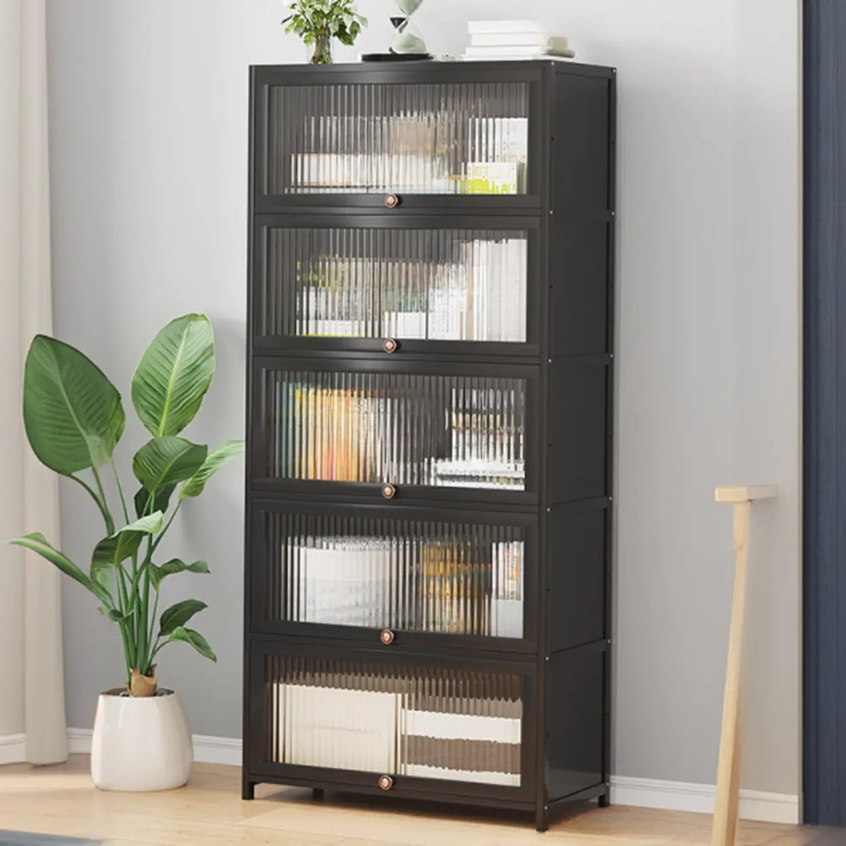 Elegant Wooden Mesh Closed Back Rectangular Bookcases Image - 12