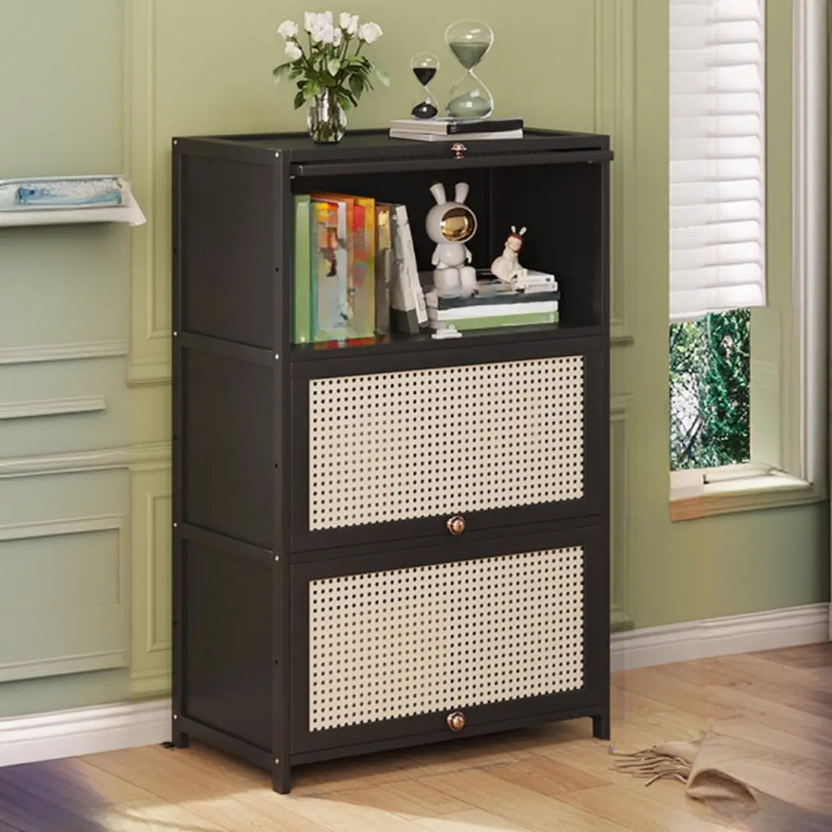 Elegant Wooden Mesh Closed Back Rectangular Bookcases Image - 13