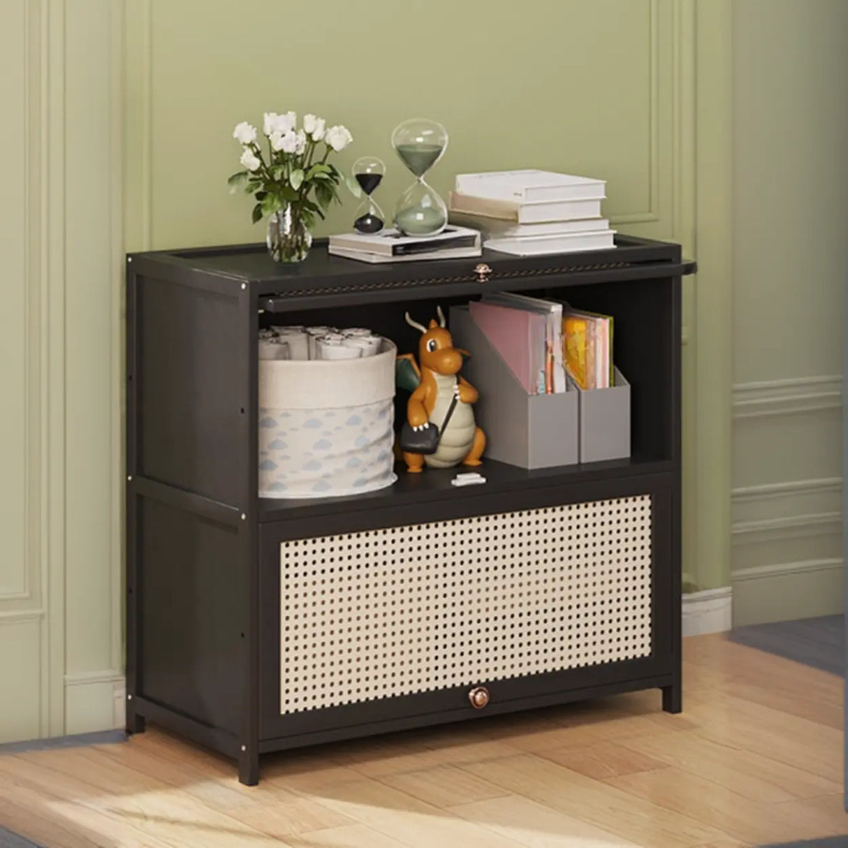 Elegant Wooden Mesh Closed Back Rectangular Bookcases Image - 14