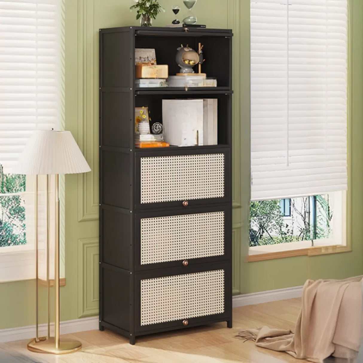 Elegant Wooden Mesh Closed Back Rectangular Bookcases Image - 15