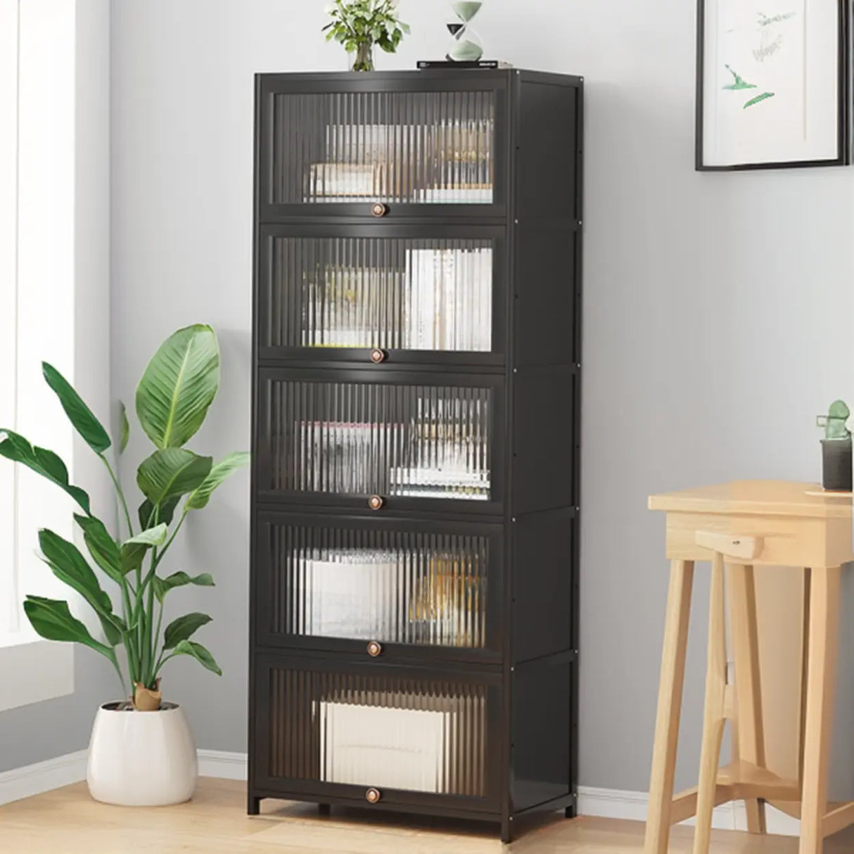 Elegant Wooden Mesh Closed Back Rectangular Bookcases Image - 17