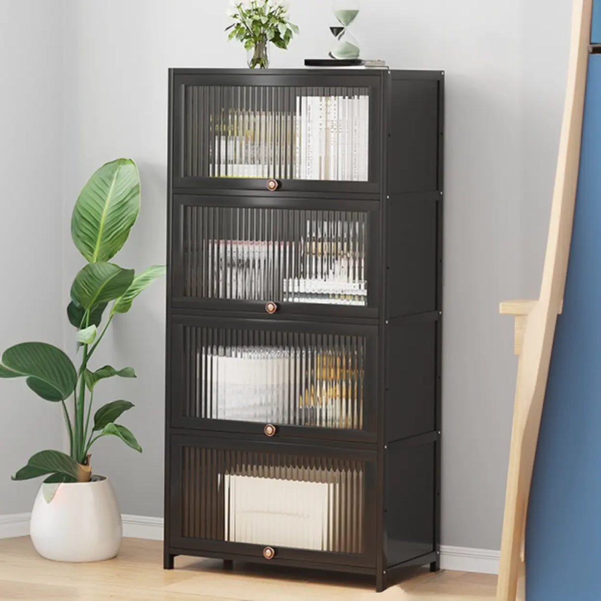 Elegant Wooden Mesh Closed Back Rectangular Bookcases Image - 18