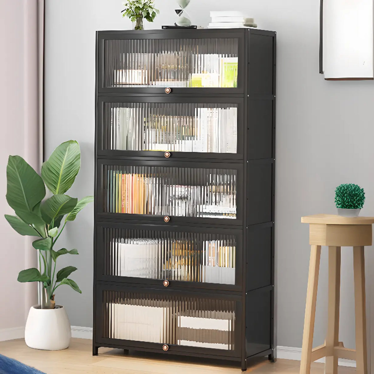 Elegant Wooden Mesh Closed Back Rectangular Bookcases Image - 19