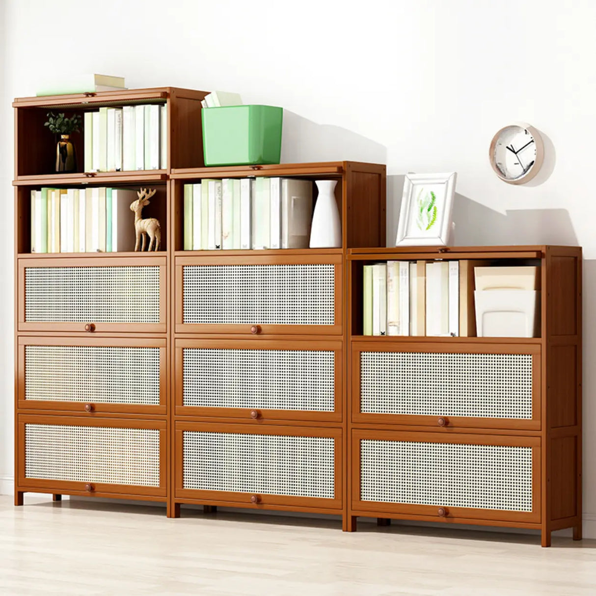 Elegant Wooden Mesh Closed Back Rectangular Bookcases Image - 2