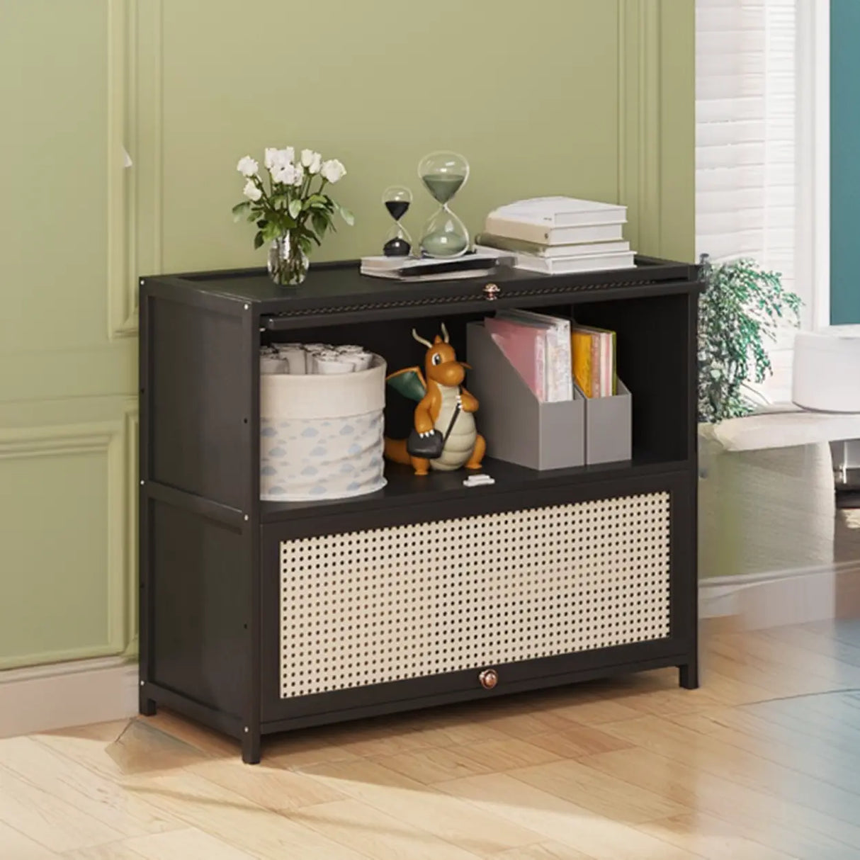 Elegant Wooden Mesh Closed Back Rectangular Bookcases Image - 23