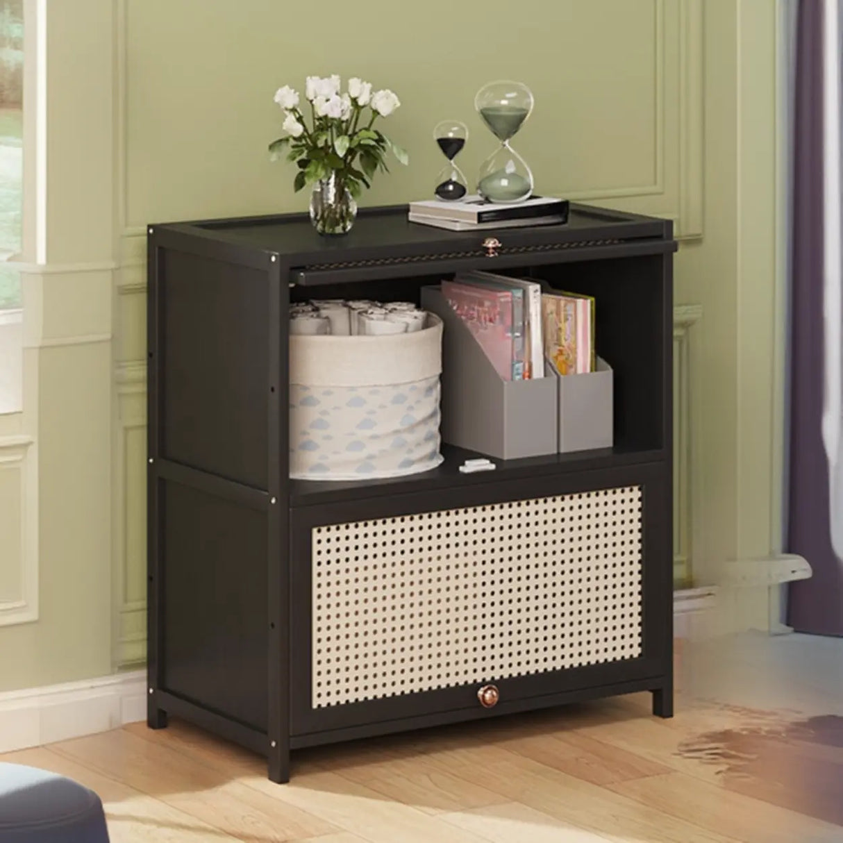 Elegant Wooden Mesh Closed Back Rectangular Bookcases Image - 26