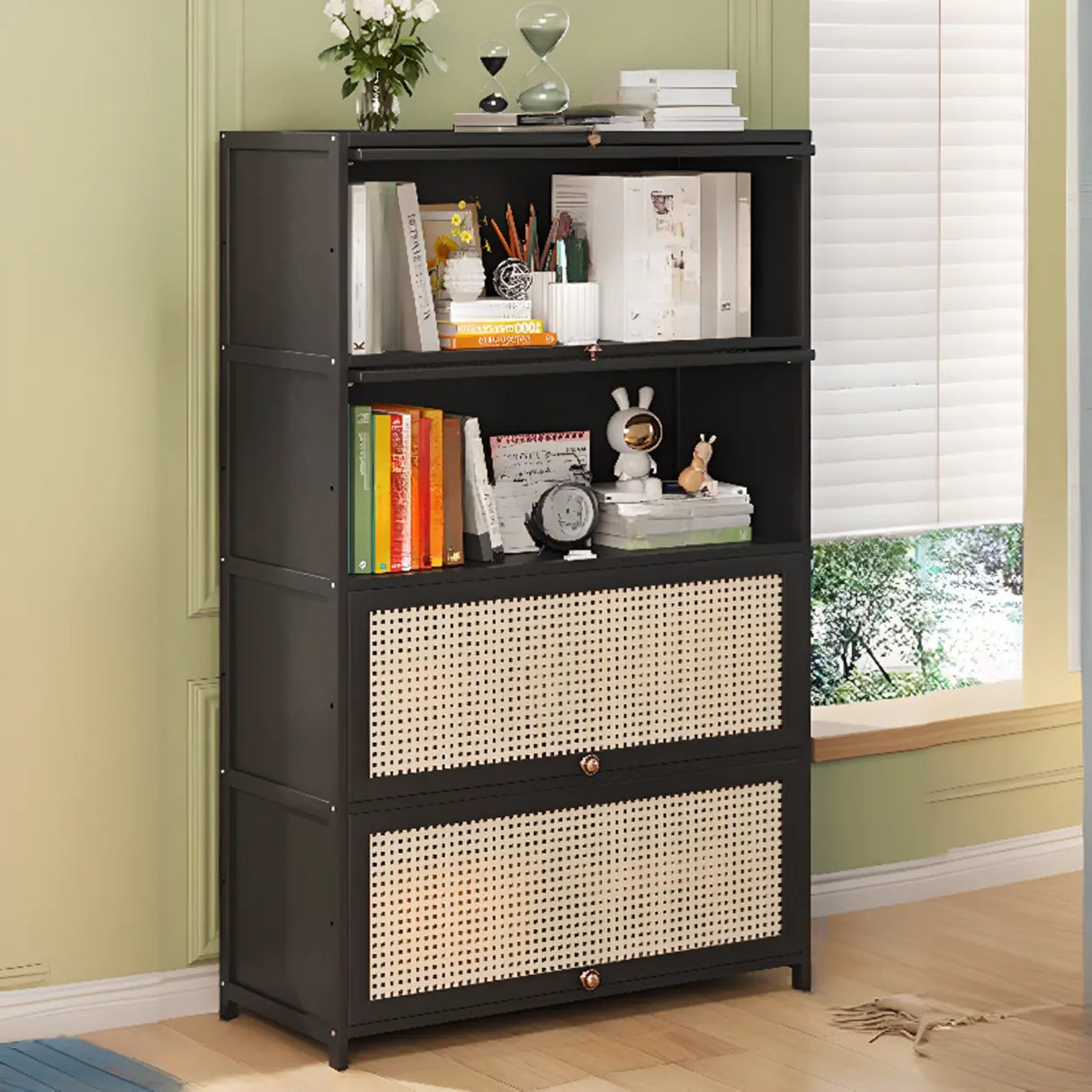 Elegant Wooden Mesh Closed Back Rectangular Bookcases Image - 27