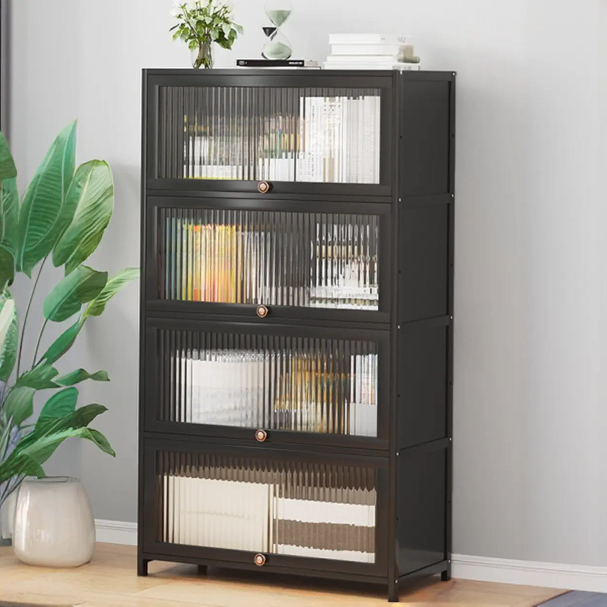 Elegant Wooden Mesh Closed Back Rectangular Bookcases Image - 29