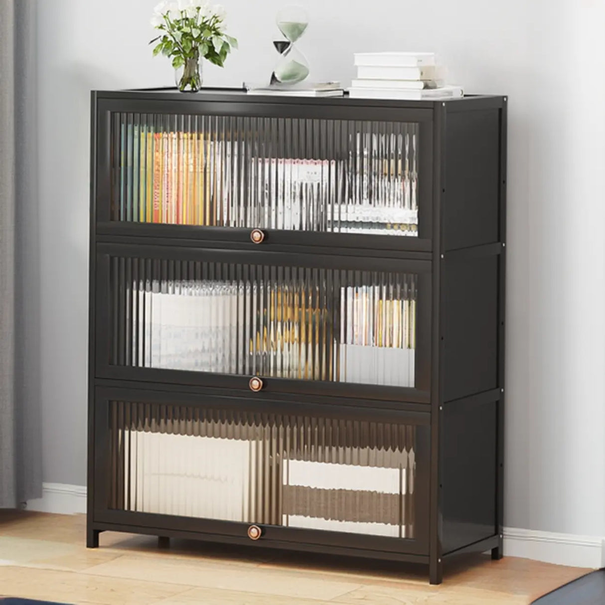 Elegant Wooden Mesh Closed Back Rectangular Bookcases Image - 32