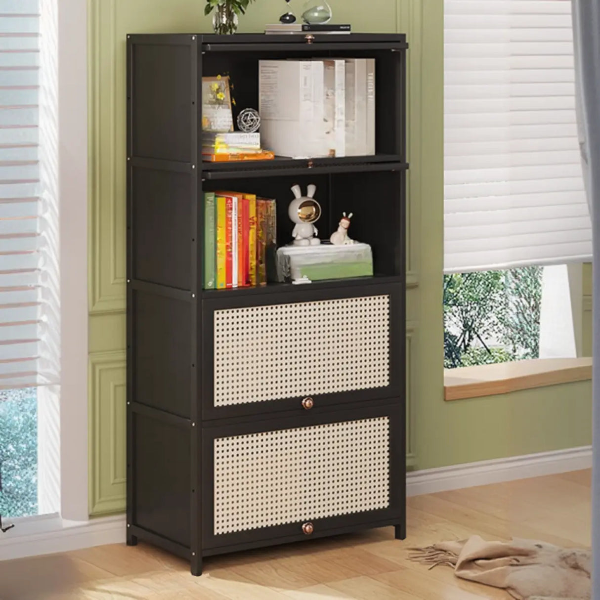 Elegant Wooden Mesh Closed Back Rectangular Bookcases Image - 33