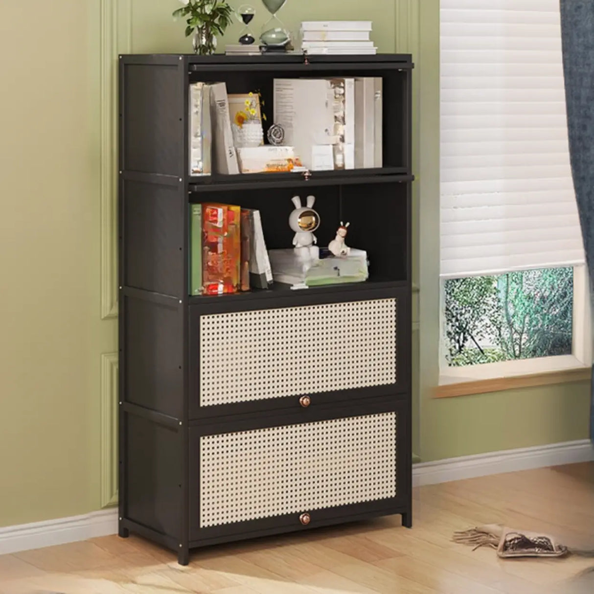 Elegant Wooden Mesh Closed Back Rectangular Bookcases Image - 34