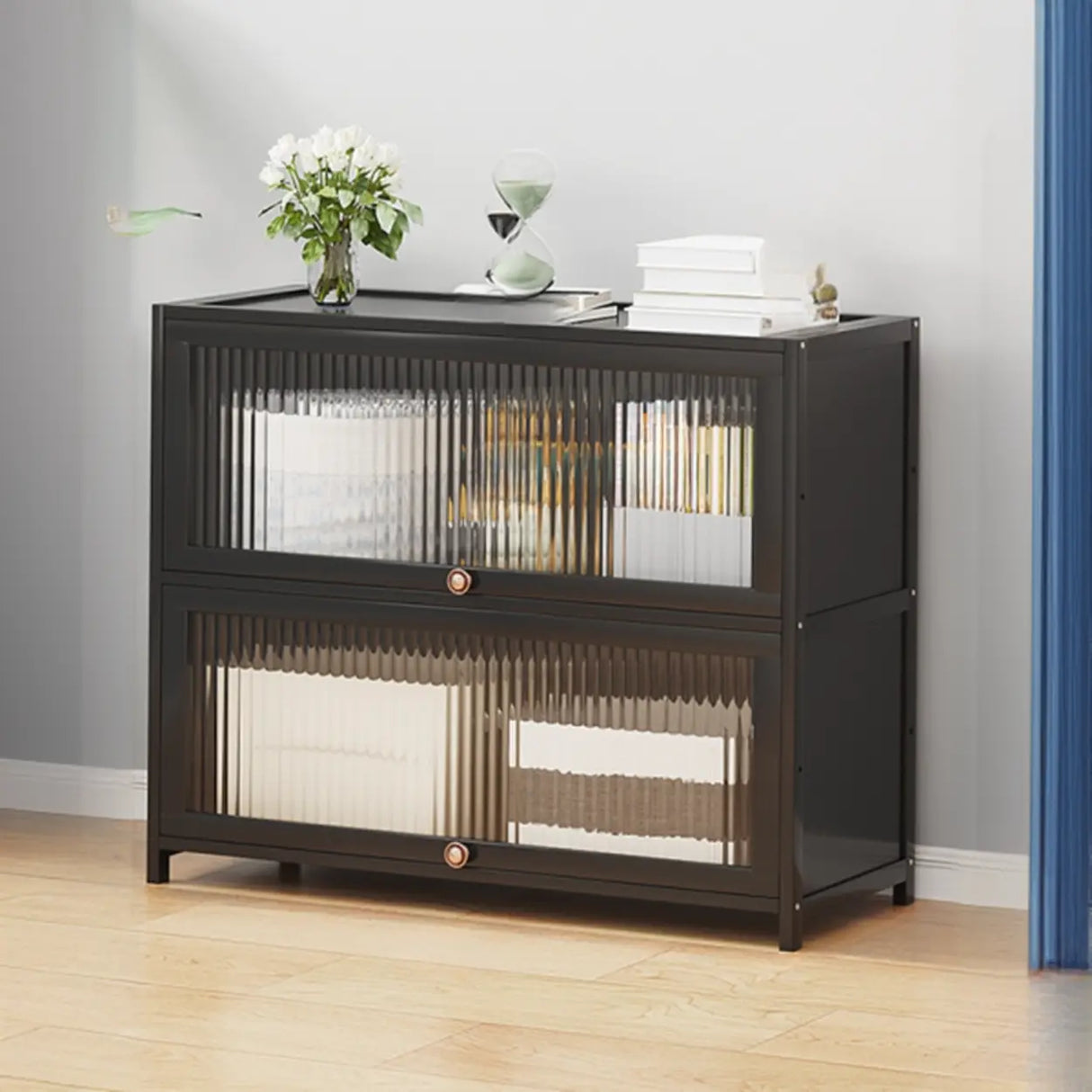 Elegant Wooden Mesh Closed Back Rectangular Bookcases Image - 36