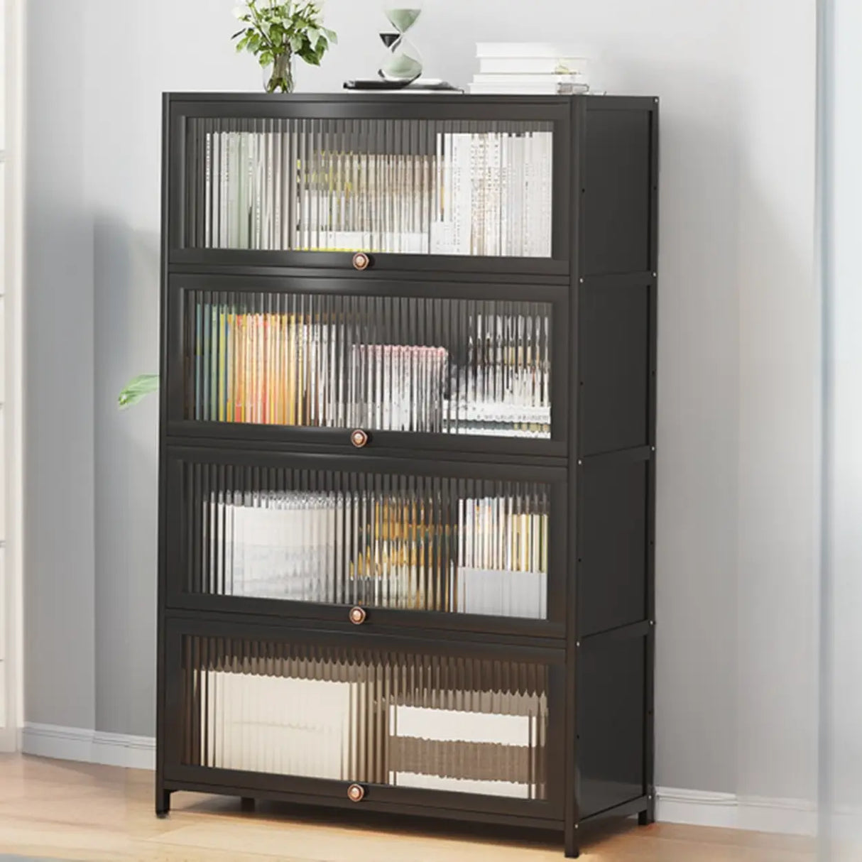 Elegant Wooden Mesh Closed Back Rectangular Bookcases Image - 37