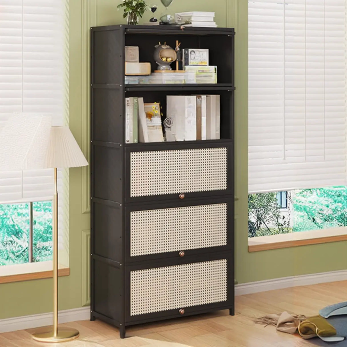 Elegant Wooden Mesh Closed Back Rectangular Bookcases Image - 38