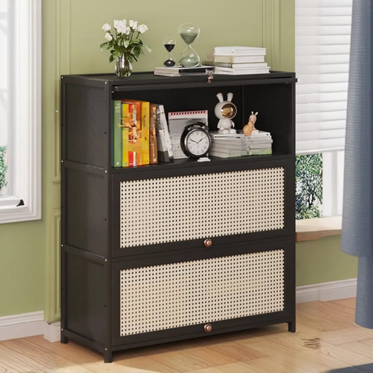 Elegant Wooden Mesh Closed Back Rectangular Bookcases Image - 39