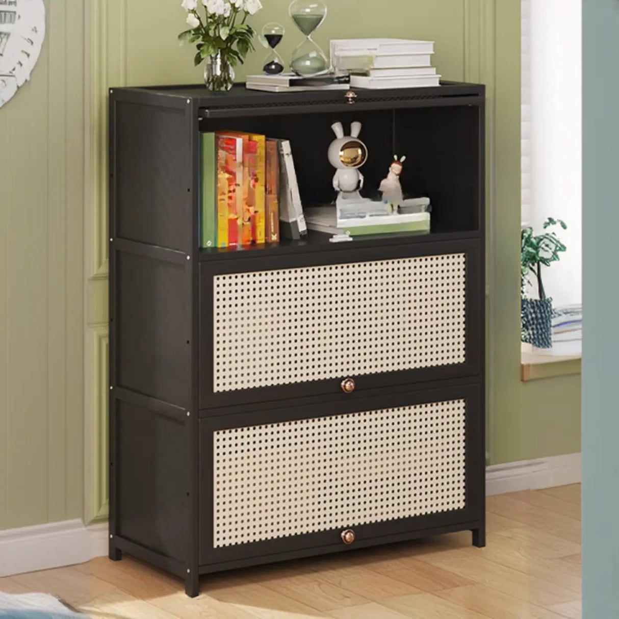 Elegant Wooden Mesh Closed Back Rectangular Bookcases Image - 40