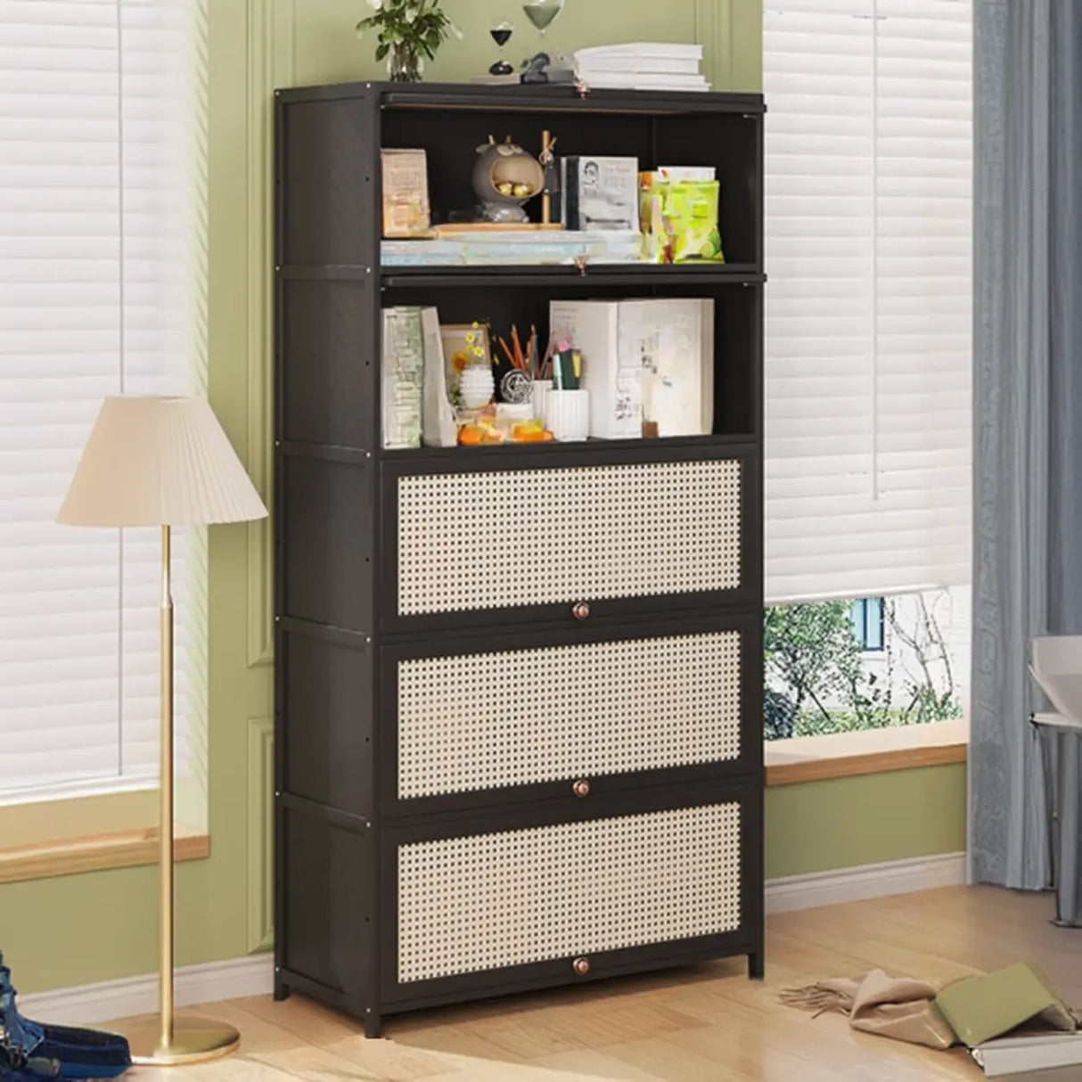 Elegant Wooden Mesh Closed Back Rectangular Bookcases Image - 41