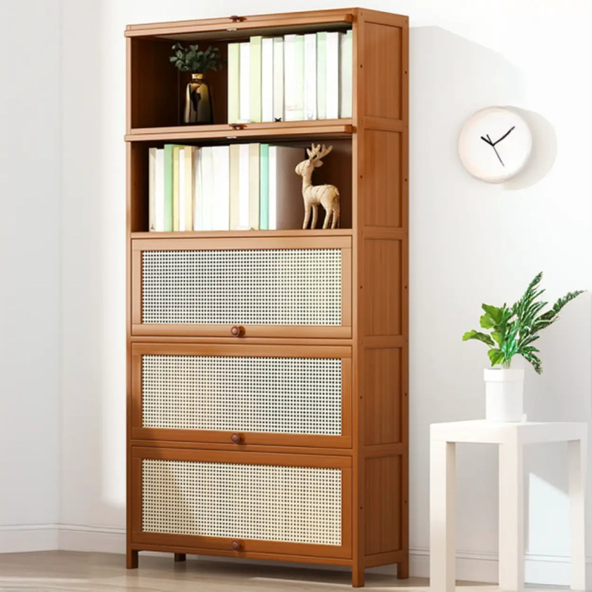 Elegant Wooden Mesh Closed Back Rectangular Bookcases Image - 42