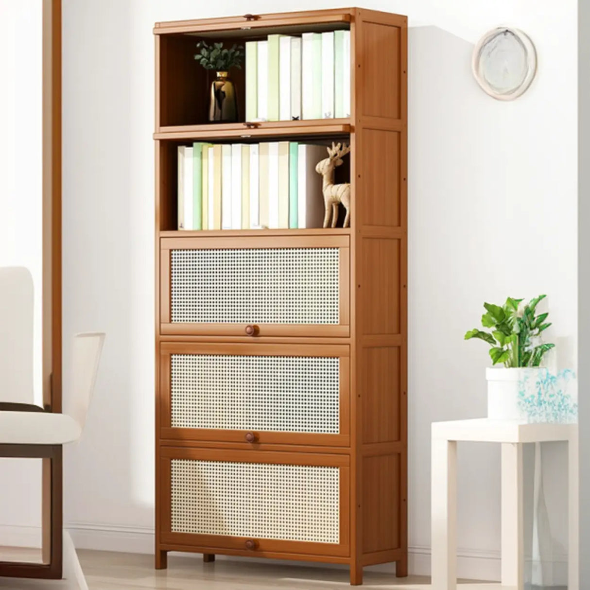 Elegant Wooden Mesh Closed Back Rectangular Bookcases Image - 43