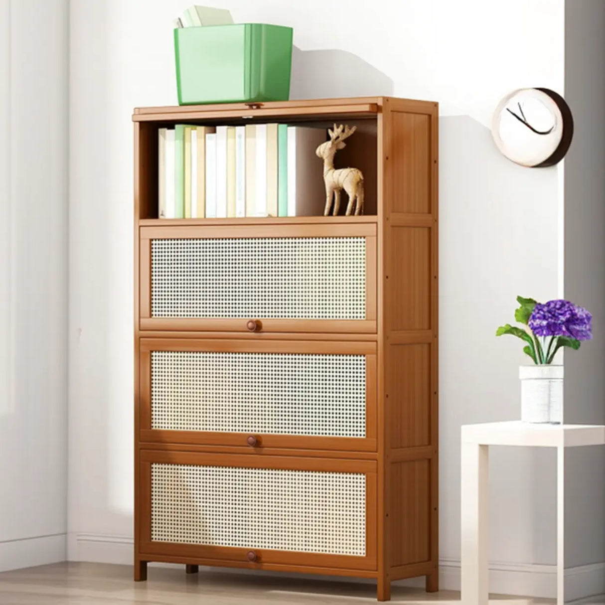 Elegant Wooden Mesh Closed Back Rectangular Bookcases Image - 45