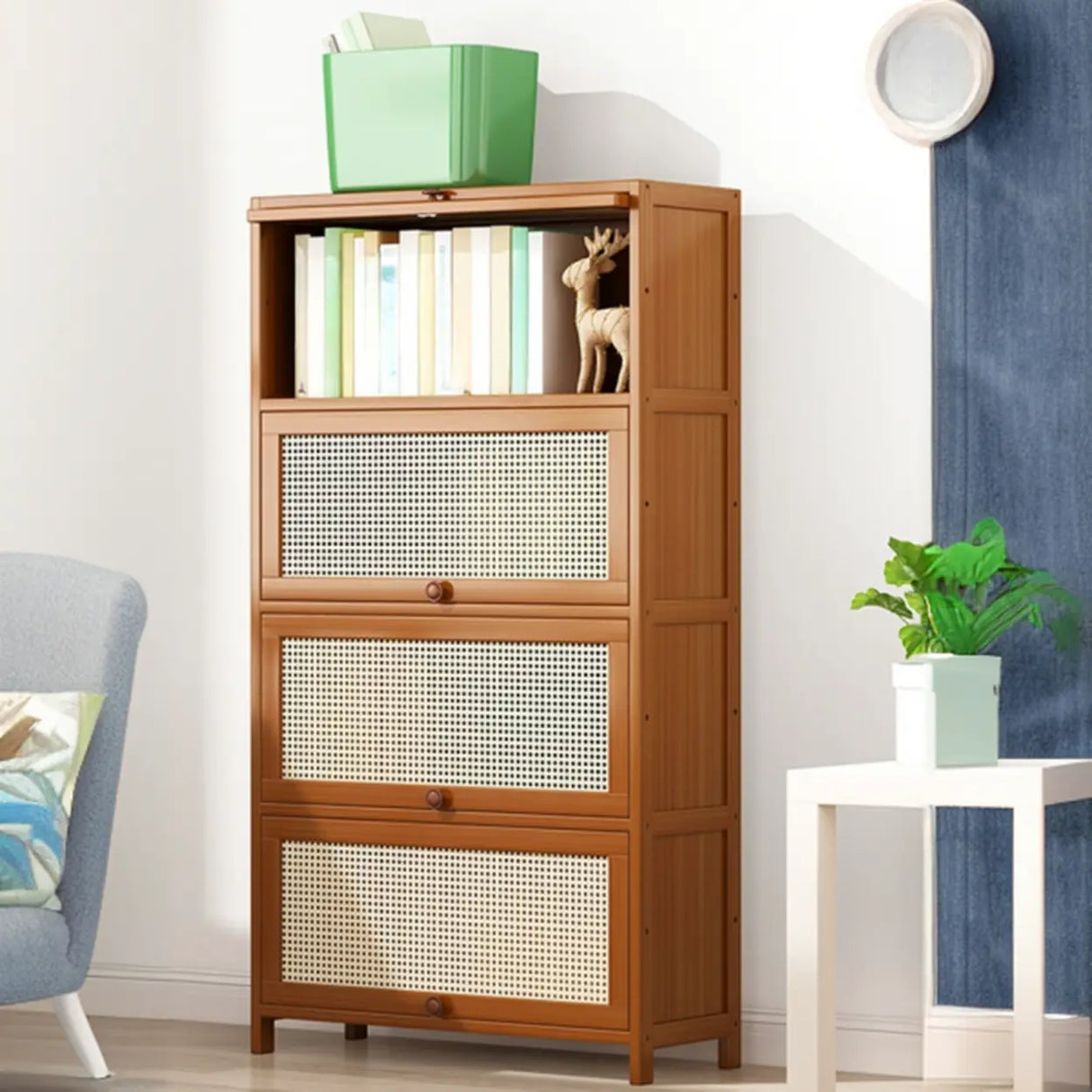 Elegant Wooden Mesh Closed Back Rectangular Bookcases Image - 46