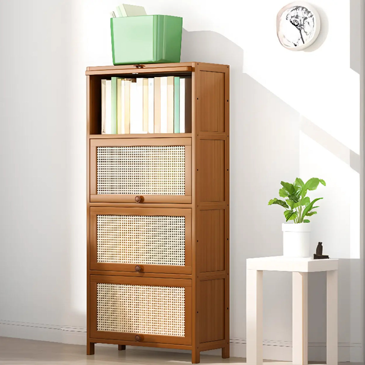 Elegant Wooden Mesh Closed Back Rectangular Bookcases Image - 47