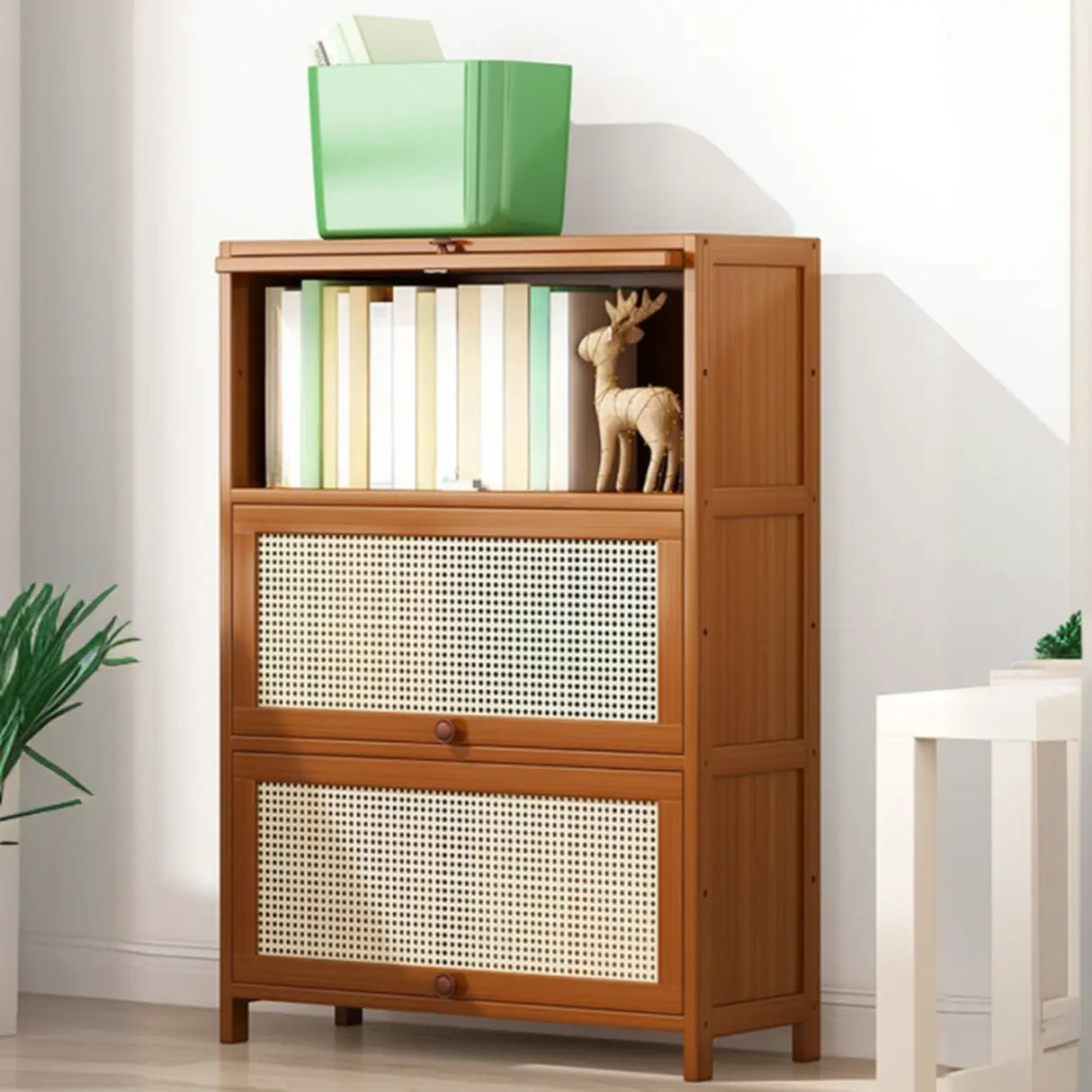Elegant Wooden Mesh Closed Back Rectangular Bookcases Image - 49