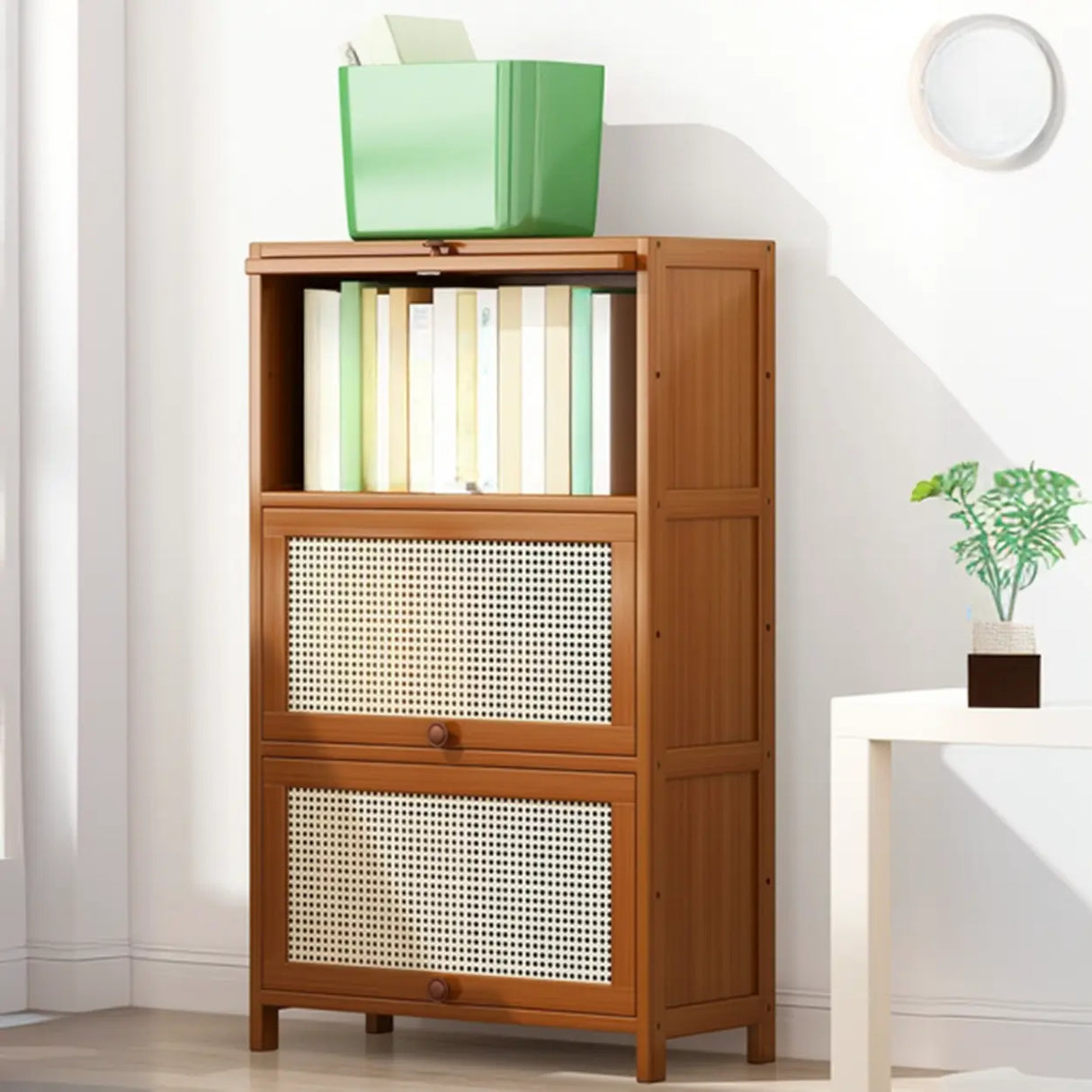 Elegant Wooden Mesh Closed Back Rectangular Bookcases Image - 50
