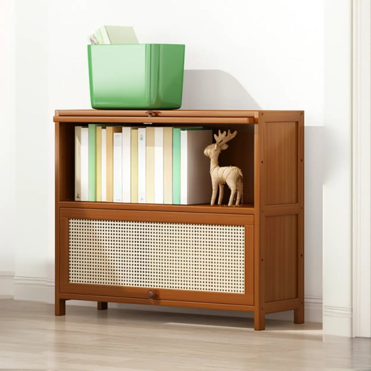 Elegant Wooden Mesh Closed Back Rectangular Bookcases Image - 51