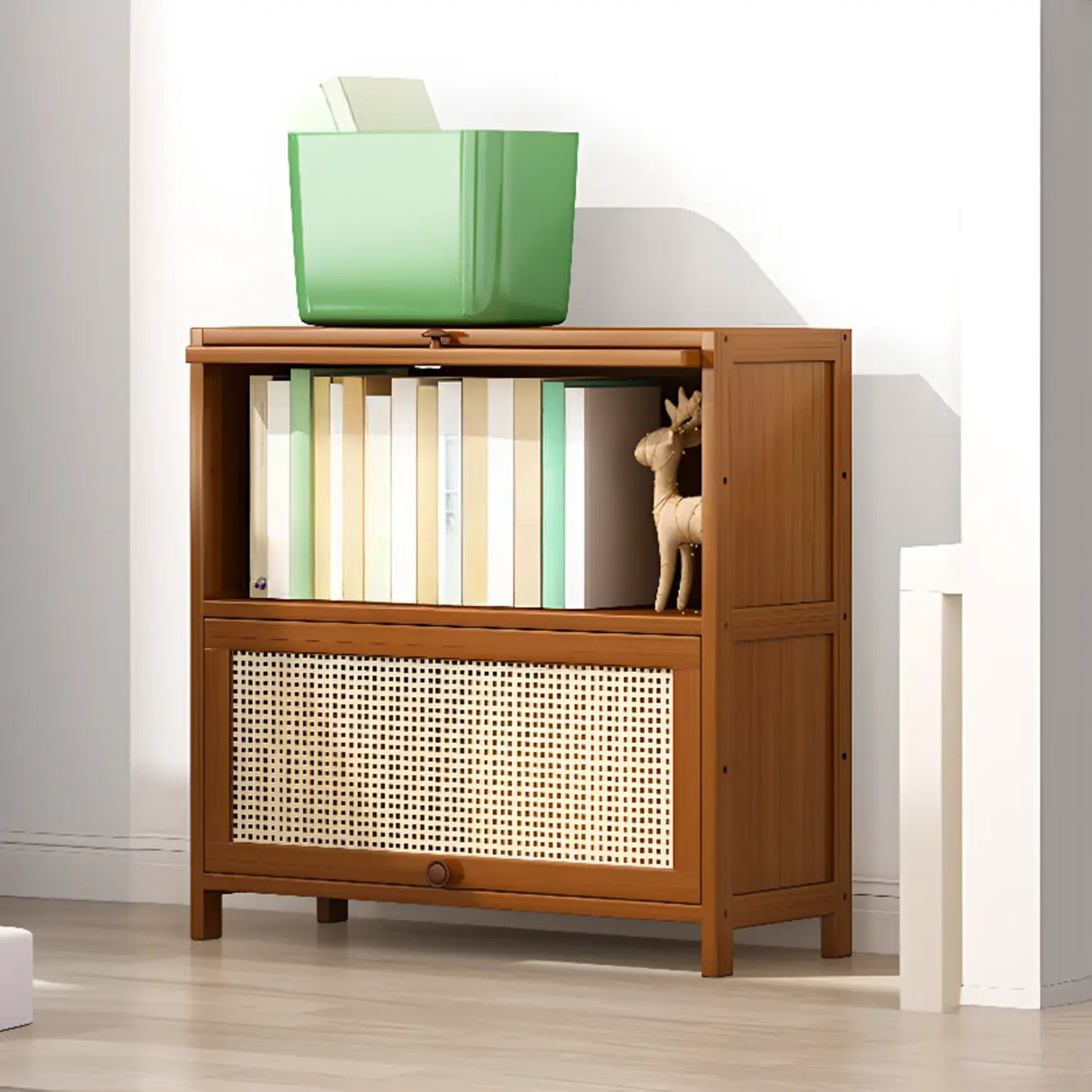 Elegant Wooden Mesh Closed Back Rectangular Bookcases Image - 52