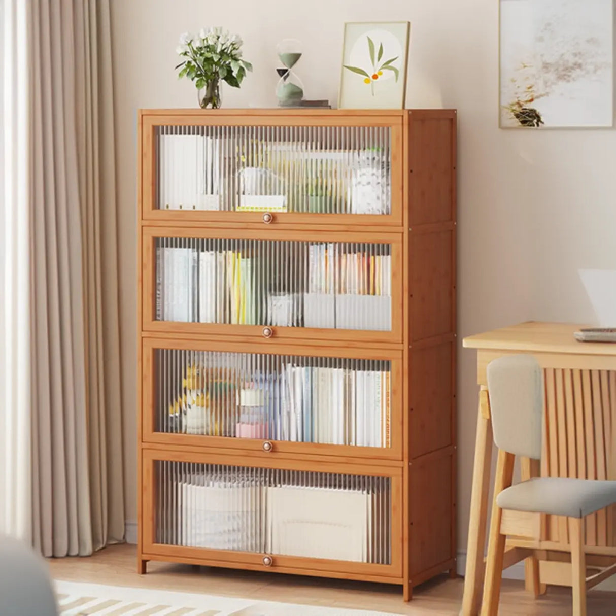 Elegant Wooden Mesh Closed Back Rectangular Bookcases Image - 59